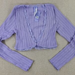 Florence by Mills Lavender Ribbed Lace Trim Crop Top XL NWT